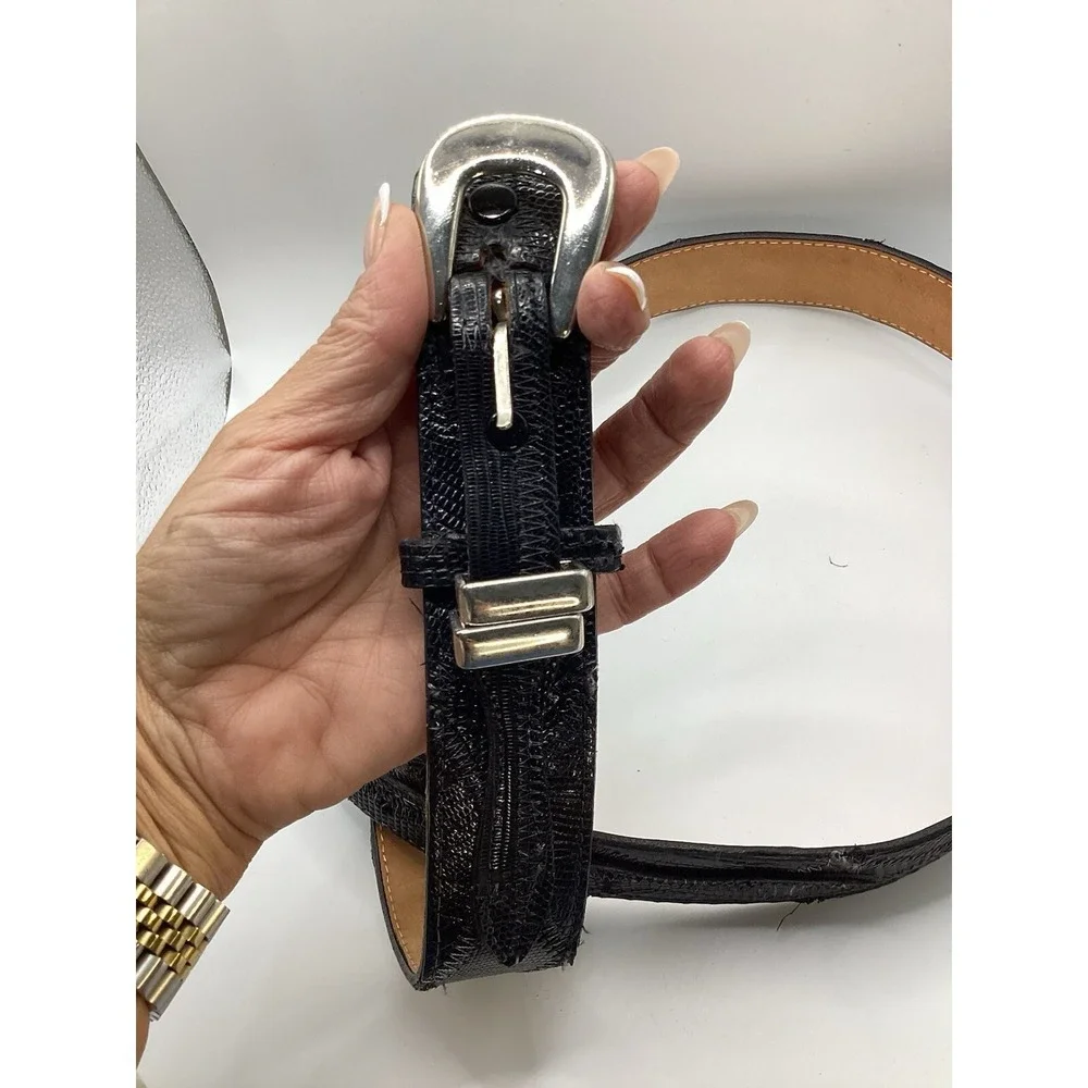 Justin Mens Black Genuine Lizard Leather Western Belt Silver Buckle Size 40 551B